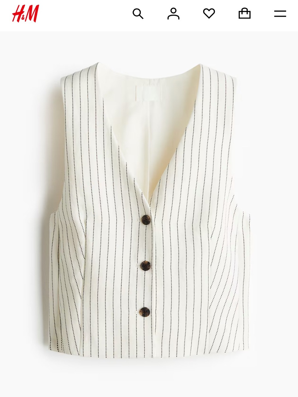 H&M Cream Pinstripe Sleeveless Vest with Black Accents
